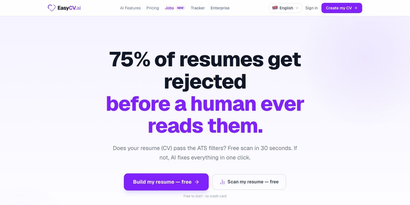 Page d&rsquo;accueil d&rsquo;EasyCV.ai